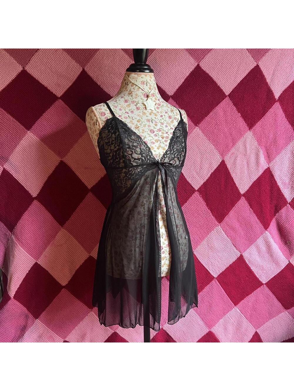 Black mesh lace babydoll dress top